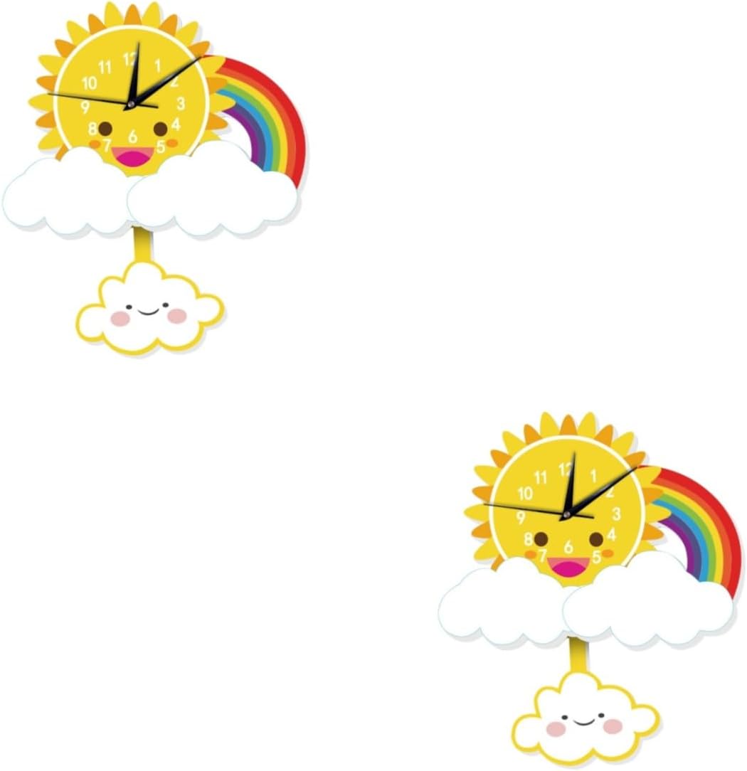 2pcs Wooden Silent Wall Kids Room Decor Wood Decor Kid Room Decor Kids Decor Arabic Decor Clock Child Cartoon