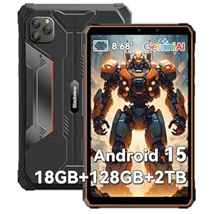 Blackview AI Rugged Tablet, 9 inch Android 15, 18GB+128GB TF 1TB, 180Hz, IP68/IP69K Waterproof, MIL-STD-810H Shockproof, Dual 4G LTE SIM, 16MP+13MP, 18W/OTG/5G WiFi/GPS/NFC/TÜV/Face ID/Glove Mode