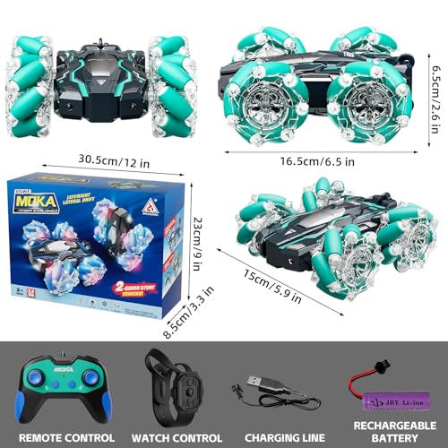 Highspeed 1:16 Scale 15 KM/H Gesture Sensing RC Stunt Car Toddler Toy, 4WD RC Car with LED Lights, 2.4GHz Gesture Control Sensing Sensitive & Strong Battery Toys Suitable for Mother's Day/Birthday