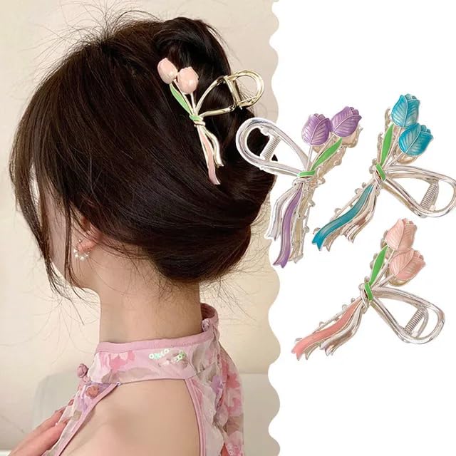 Image of Diversa Rhinestone Golden Claw Clip, Embellished Korean Clutcher, Non- Slip Metal Claw Clip for Girls, Fancy Clutcher for Women, Pack of 1 (Tulip)