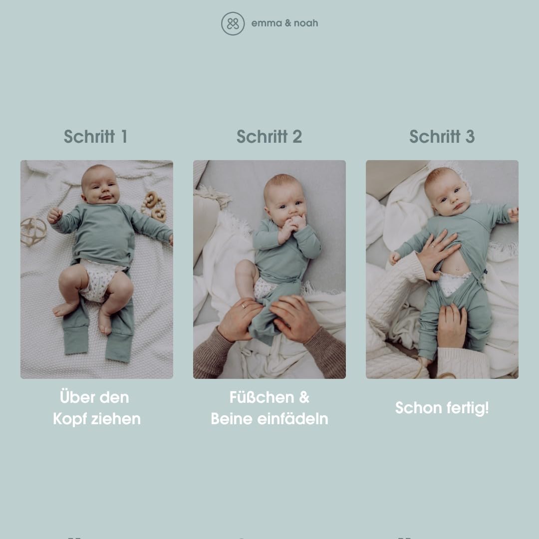 emma & noah Easy-On Babystrampler aus Bio-Baumwolle, ohne Verschlüsse, weich & atmungsaktiv, 0–12 Monate, ideal zum Schlafen & Spielen