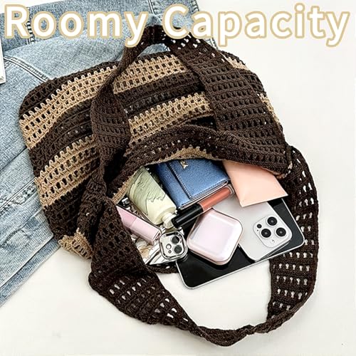 Beach Woven Crochet Bag for Women Straw Hobo Mesh Tote Knit Bags, for Daily Picnic Summer Holiday Travel Vacation2