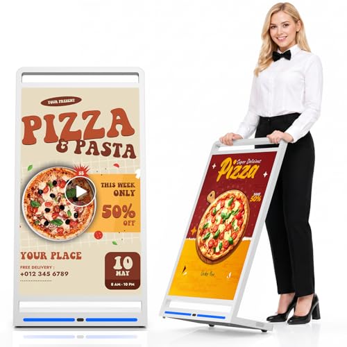 Image of 43 Inch Portable FHD Digital Signage Displays, Impact-Resistant Screen Foldable Digital Display Kiosk, Smart LCD Split Screen, Free CMS, Movable Advertising Poster with Advanced Android 14 OS
