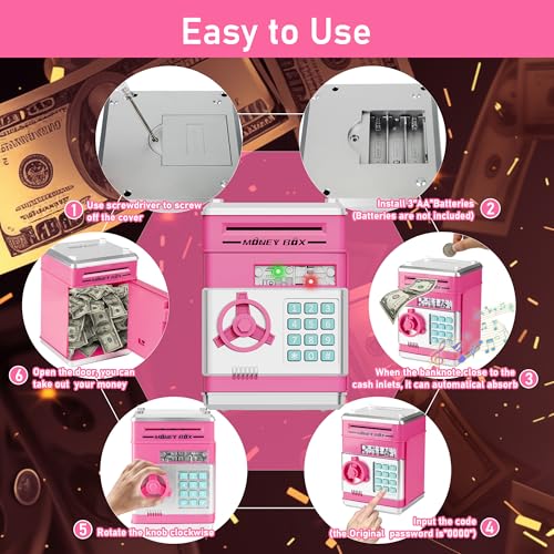 Image of Refasy Piggy Bank Cash Coin Can ATM Bank Electronic Coin Money Bank for Kids Age 3-12, Money Savings Box Mini ATM Coin Bank Toys Gifts for 3 4 5 6 7 8 9 10 11 12 Year Old Boys Girls