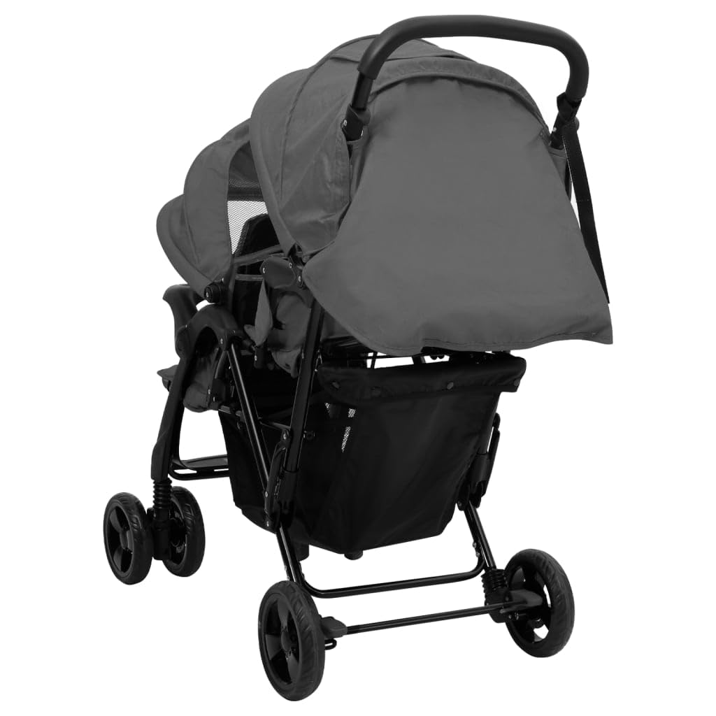 Générique Poussette à Deux Places Gris foncé Acier,Bébés & Tout-Petits,Transport de bébés,Poussettes pour bébés,15.64 kg,Gris,10348