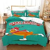 JCAMZ Housse De Couette Domestique en Microfibre Literie Série Noël avec Fermeture Éclair Adaptée Aux Hôtels Et Aux Familles d'accueil Ensemble De Trois Pièces Lavable