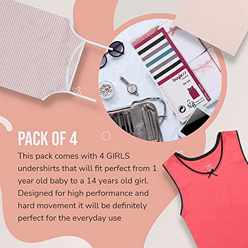 Buyless Fashion Girls Tagless Cami Scoop Neck Undershirts Cotton Tank Tops With Trim And Strap (4 Pack) - Tw14-Gast-4-5 #TOP4