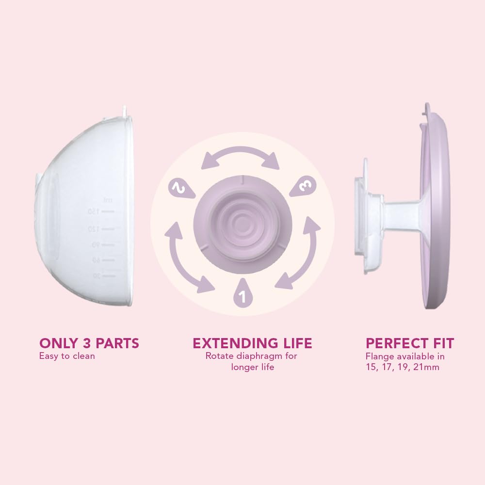 Rumble Tuff - Slim Cups - Vasos de colección manos libres para bebés y madres con kits de inserción, funciona con la mayoría de extractores de leche eléctricos (24 mm) (kit pequeño)
