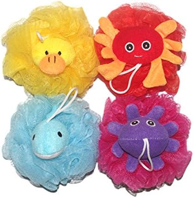 4Pcs/Set Stuffed Animal Bath Shower Spa Mesh Pouf Sponge Loofah Around 5-inch 65 Gram Each