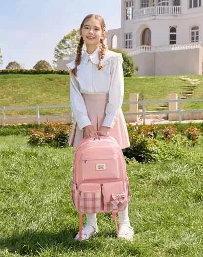 Image of School Backpack for Girls, Cute Bookbag with Laptop Compartment for Teens College Student Mochilas Escolares para Ninas (Pink)