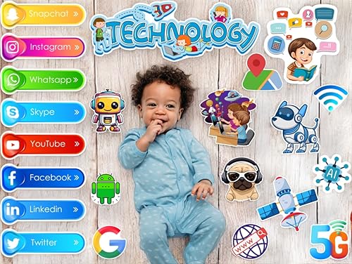 Image of 21+ Pcs Technology Photo Booth Props | Social Media Theme Cards | Whatsapp, Instagram, Facebook Props | Baby Photoshoot & Party Decorations | Premium Cardstock Material