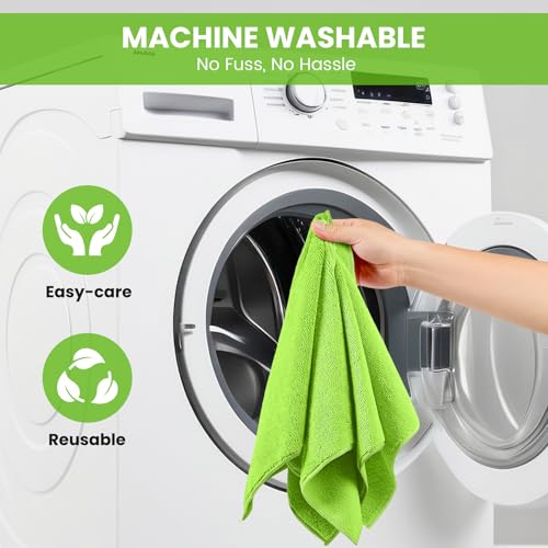 Image of SIFANGKE Microfiber Cleaning Cloth, 12 Pack Limegreen Cleaning Rags for Housekeeping, Reusable Microfiber Towels for Car, Kitchen, Bathroom and Household Cleaning Supplies, 11.8 inchX11.8 inch