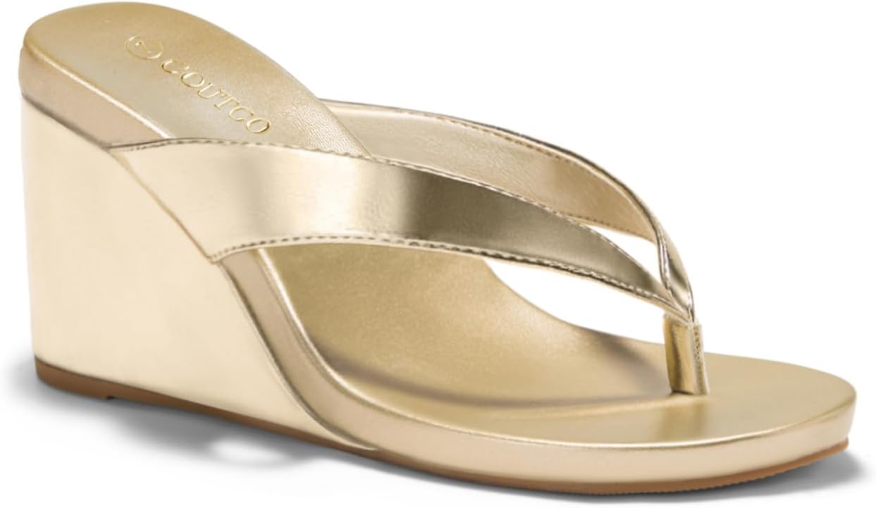 Coutgo Womens Wedge Heels Sandals Platform Flip Flops Slides Slip On Summer Beach Shoes