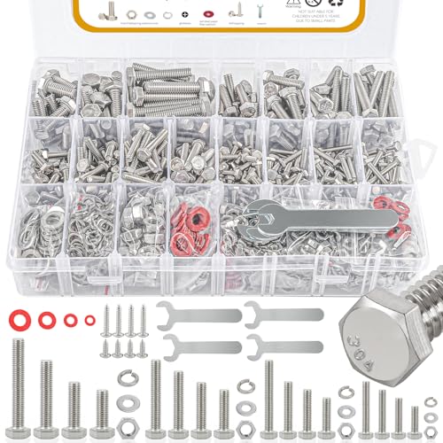 780pcs Hex Bolts and Nuts kit, 304 Stainless Steel M6 M5 M4 M3 Metric Bolt Assortment (Lock & Flat...