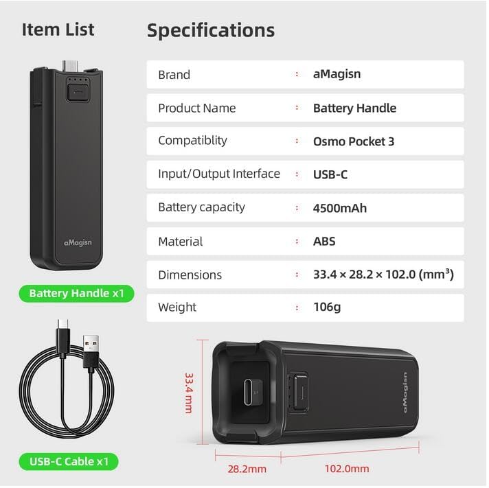 Amazon | DJI Osmo Pocket 4/pocket 3 専用 バッテリーハンドル 充電
