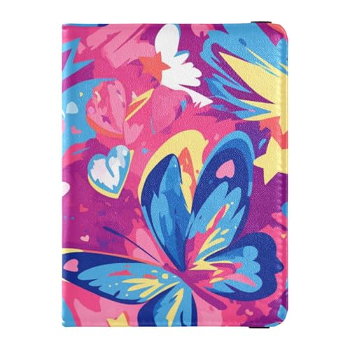 Graffiti Artwork Farfalle Cuori Viola Cuoio decorativo carino porta passaporto Vaccino Porta Carta Combo Custodia per Impermeabile opere darte farfalle cuori viola 1 size