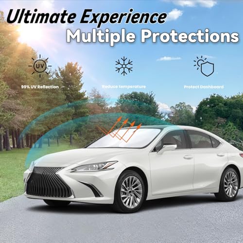 Image of Windshield Sun Shade for Lexus ES 2019-2025 ES250 ES300h ES350 | Car Front Window SunShade with 240T Sun Visor Protector Blocks UV Rays Heat Sun Shield Accessories