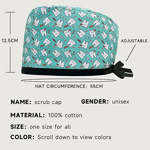 VIAOLI Dental Scrub Caps Nurse Tooth Fashional Working Hat Shower Head Cover Cap Breathable Headgear for Women/Men (24021,One Size)