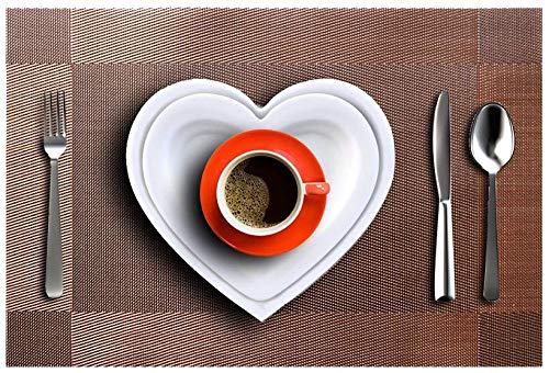 Image of OXSAM Placemats, Heat Insulation Non-Slip Vinyl mats, Stain-Resistant Tablemats for Home and cafe Dining Table Decor (Brown, Pack of 8)