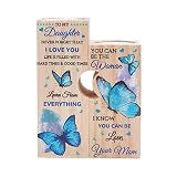 SUPERDANT to My Daughter Personalized Wooden Candle Holder Blue Butterfly Pattern Tealight Candle Ho