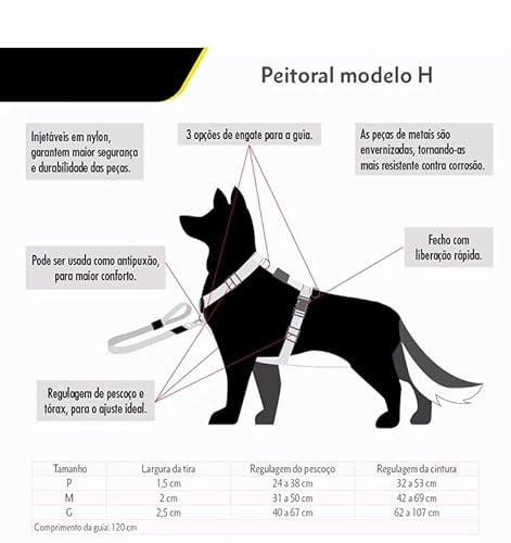 kit Coleira: Peitoral Modelo H + Guia (M, Coral)