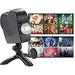 MJJAOQYF Halloween Christmas Window Projector Light, Holographic Projection with A Tripod 12 Movies Festival Projection Spotlight for Home Party,Black