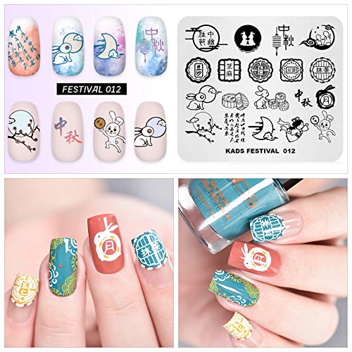 Nail Stamping Druckplatte Vorlage Image Plate Stamper traditionelle chinesische Schaber Mid-Autumn Festival Mondkuchen Thema Muster Nail Art DIY Dekoration drucken Maniküre Design – Bild 4