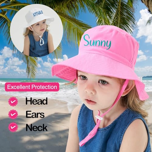 Personalized Baby Sun Hat with Name - Wide Brim Bucket Hat for Toddler Girls & Boys, Custom Embroidered Beach Hat3