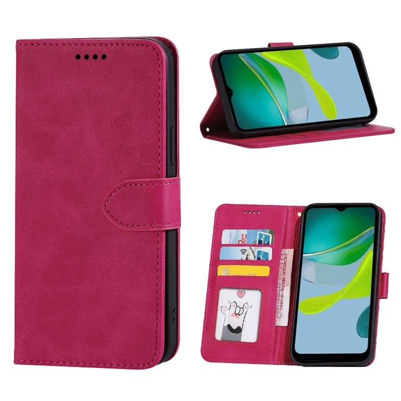 Gadget Giant For Motorola Moto E13 Premium Case Cover Leather Wallet Flip Folio Book Card Holder Slots Kickstand Function Secure Magnetic Closure For Motorola Moto E13 - Pink