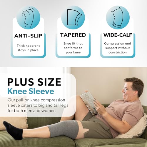 Image of BraceAbility Plus Size Neoprene Knee Sleeve - Knee Compression Sleeve for Large Legs and Big Thighs, Arthritis Joint Pain and Support Knee Brace for Obese - Fits Men and Women (XL - Gray)