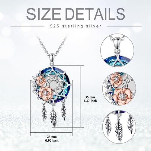 Dream Catcher Crystal Pendant Flower Urn Necklace Jewelry 925 Sterling Silver Keepsake Cremation Necklaces for Human Pet Ashes for Women2