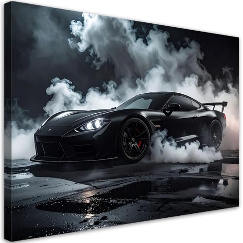 Impression toile voiture de sport noire pour grand mur vide salon