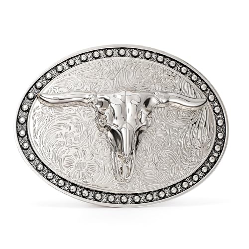 Image of SANSTHS Cowboy Belt Buckle, Western Belt Buckles for Men Women Texas Bull Rodeo Cowgirl Belt Buckle