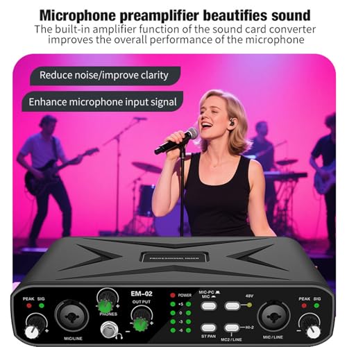 Fockety Scheda Audio USB Esterna, Interfaccia Audio 32bit 384KHZ con Preamplificatore Microfonico e Alimentazione Phantom 48V, per la Registrazione in Streaming Live Karaoke Gaming