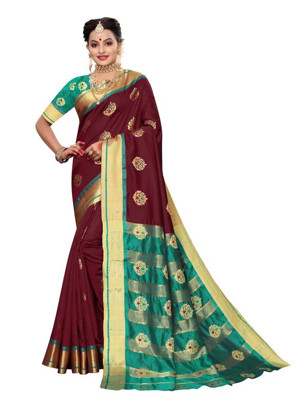 Satrani Women's Kanchipuram Silk Blend Saree (1253S141N_Maroon1)