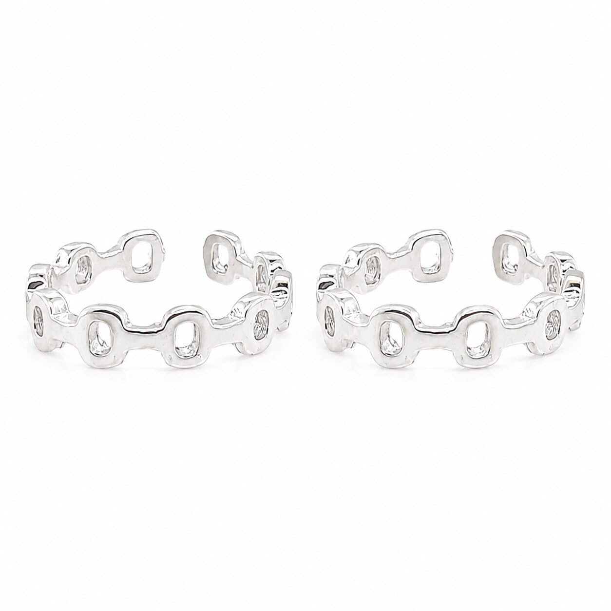 925 Sterling Silver Band Style Toe Rings for Women | Designer Open Band Bichiya Pair | Lightweight Daily Wear Foot Jewellery | Cut Work Design-image-12