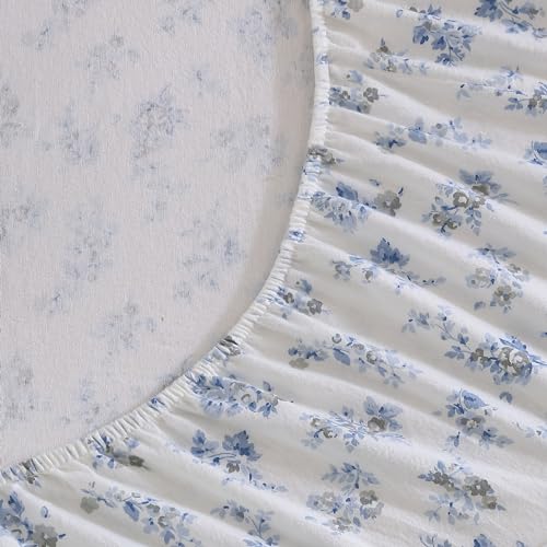 Image of Laura Ashley - Full Sheet Set, Cotton Flannel Bedding, Brushed for Extra Softness & Comfort (Audrey Blue, Full)