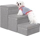 Uross 犬用階段 収納付き 3段 小型犬用 中型犬用 大型犬用 ペット用階段 ベッド用 耐荷重約30kg 老犬 猫用 犬 子犬用 階段 ソファー用ステップ (ライトグレー)