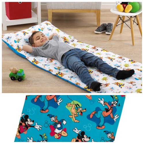 Disney Mickey Mouse, Donald Duck, Pluto & Goofy Toddler Nap Set – Deluxe Easy Fold Nap Mat & Super Soft Blanket – Fun Starts Here – 2-Piece Gift Set for Travel, Daycare & Naptime