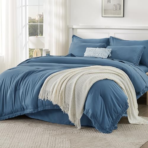 Andency Full Comforter Set, 7 Pieces Sea Blue Bedding