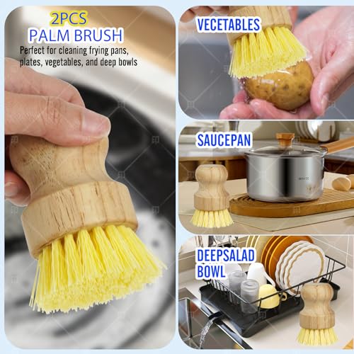 Image of 8 Pack Dish Brush Kitchen Cleaning Set with Long Handle Dish Scrubbers, Palm Scrub Brush，Crevice Cleaning Brushes and Straw Brushs - Perfect for Non-Stick Pans, Sinks, Glasses, Skillets