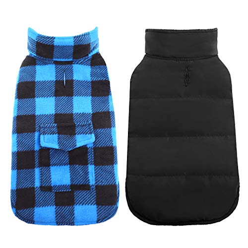 Kuoser Cozy Dog Winter Coat, Windproof Dog Jacket British Style Plaid Cold Weather Dog Coat Reversible Warm Dog Vest For Small Medium Large Dogs Blue S #TOP1