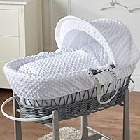 For Your Little One White Dimple Grey Wicker Baby Moses Basket With Mattress