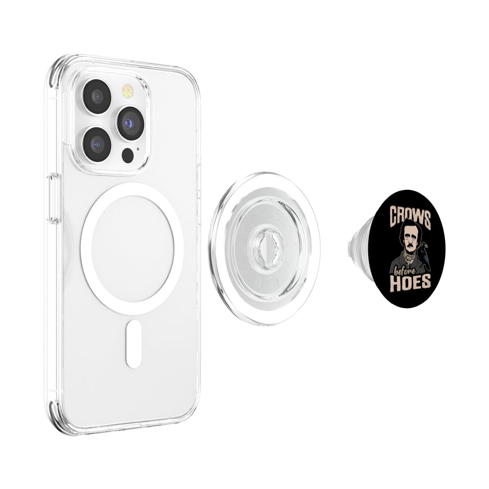Edgar Allan Poe Crow Crows before hoes Design for Book Nerd PopSockets PopGrip for MagSafe, Clear - Image 3