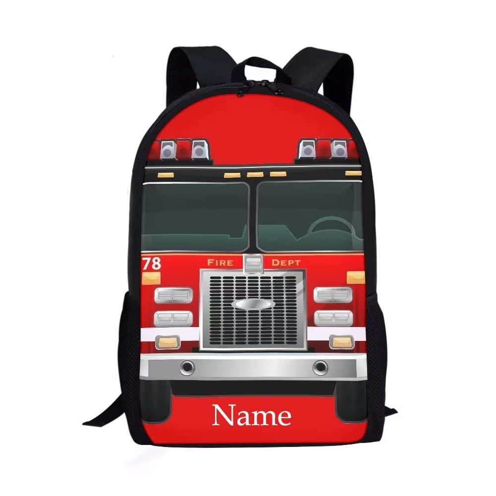 AFPANQZ Kids Cartoon Fire Truck Backpack Add Your Kids Name Schoolbag Personlized Customized Backpack Schoolbag Kid's Backpacking Daily Daypack