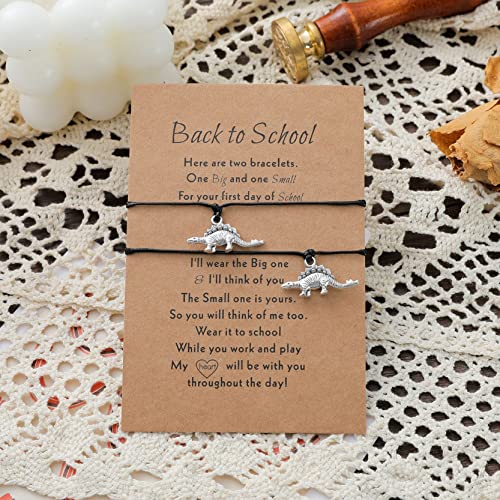 Image of NIQIPOK Back to School Bracelet Mommy and Me Matching Heart Wish Bracelets Set for Mother Daughter Kindergarten Bracelet,Adjustable First Day of School Bracelets Jewelry(Dinosaur)