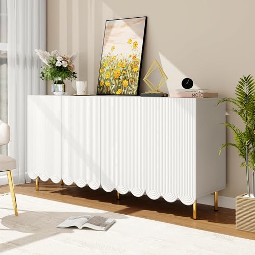 Wakefit Fluted Buffet Cabinet with Storage, 63" White Sideboard Storage