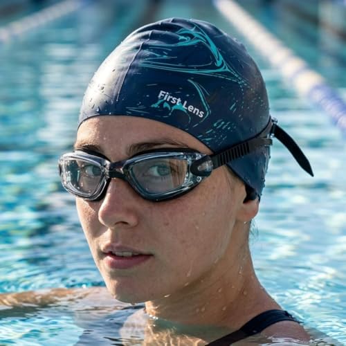 Image of First Lens Swimming Combo Pack with Anti-Fog Goggles, Swimm Cap - Clear Goggle + Aquawave Cap