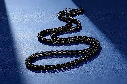 Fosir F3N-03B-60 Mens Womens 4Mm Stainless Steel Black Rolo Chain Necklace, Round Box Chains thumb #4