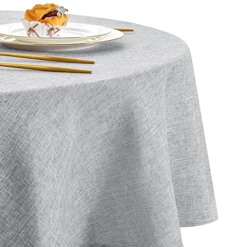 DWCN Nappe Ronde Anti Tache Effet Lin Tissu Lavable et Imperméable, Facile à Laver et Repasser, Nappe pour Salle à Manger, Jardin en Plein Air Jardin,...